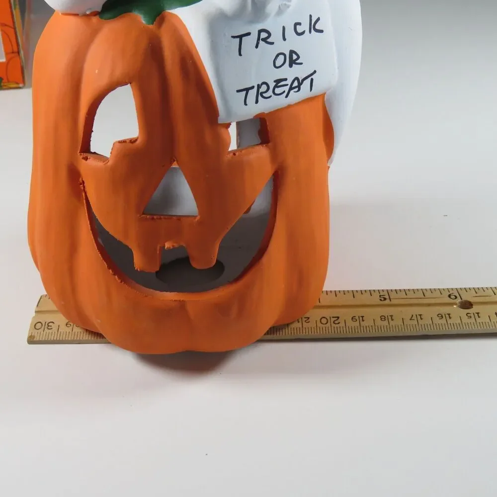 Ceramic Ghost Pumpkin Halloween Tea Light Candle Holder Statue 7” Kmart Vintage